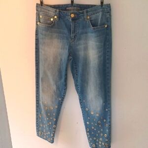 Michael Kors Blue Gold Ankle Cropped Jeans, 12/14